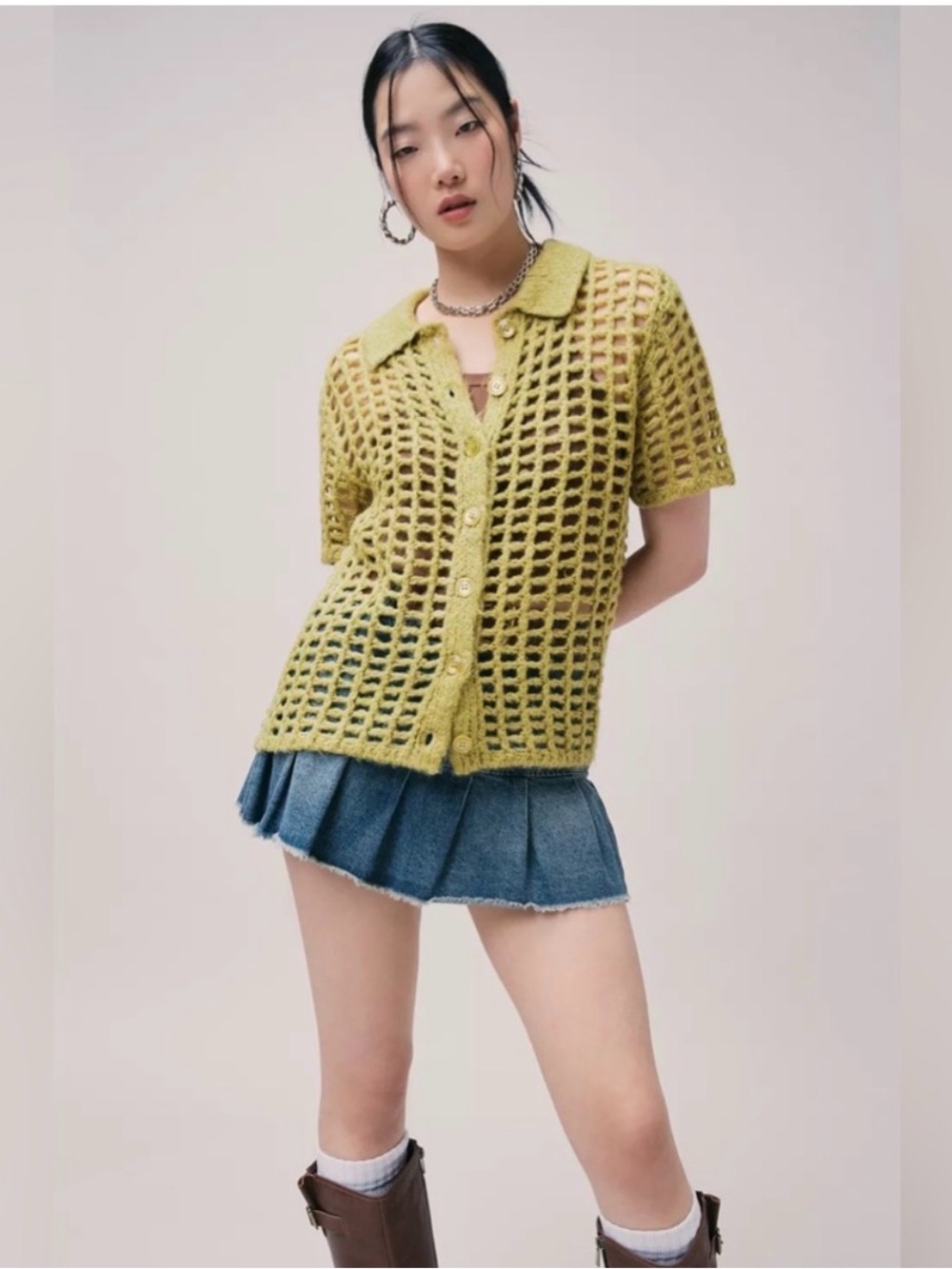 UO BDG Osaka Open-Knit Polo sweater cardigan